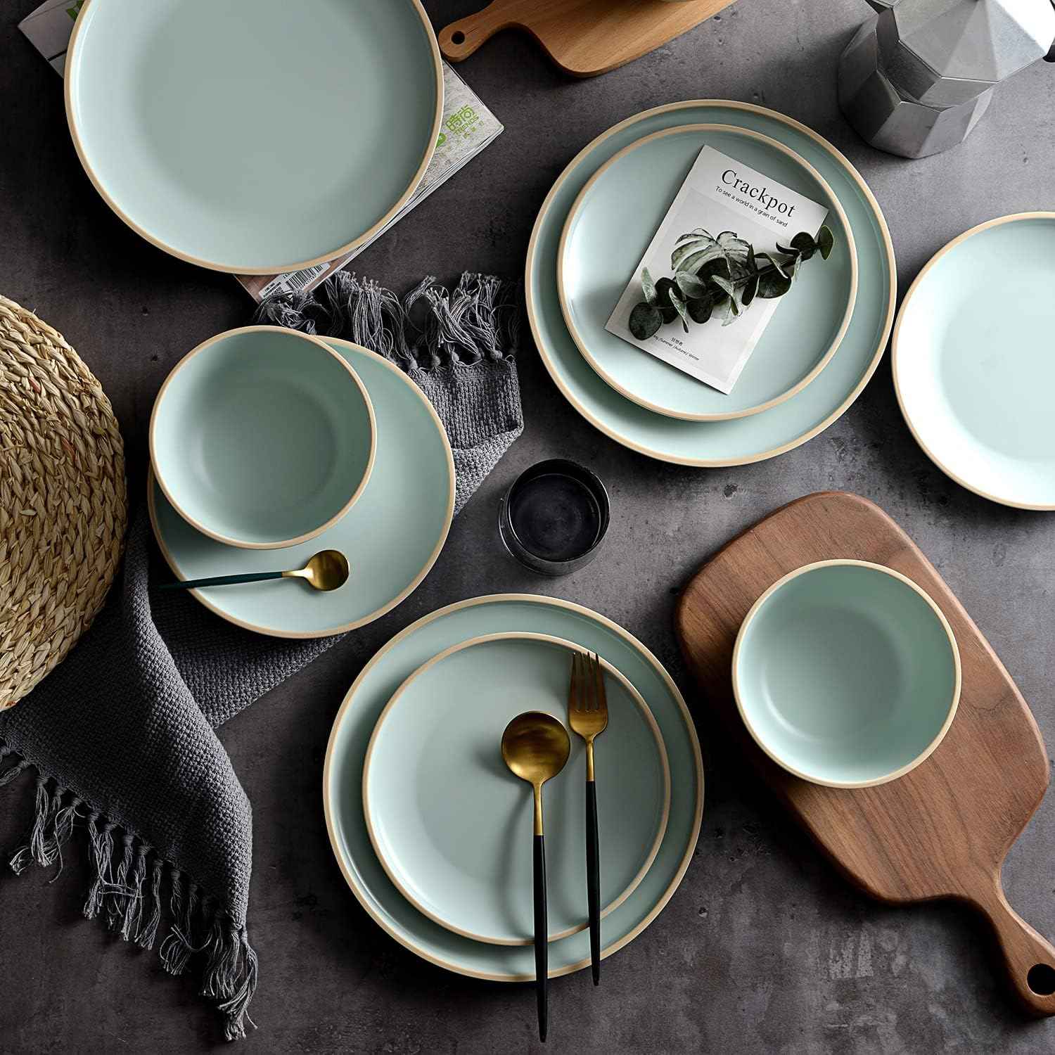 Melamine Dinnerware Sets, Plates and Bowls Sets 12 Pcs, Melamine Plates, Dish Set for 4, Unbreakable Dinnerware Set for Party, BPA Free, Suitable Indoors and Outdoors (Mint Green)