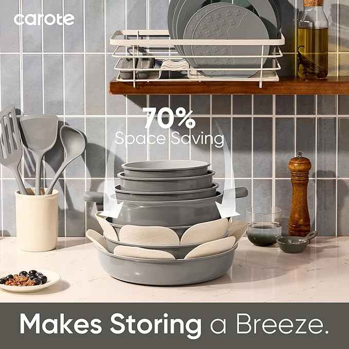 CAROTE 27pcs Ceramic Cookware Set Nonstick, Pots and Pans Set Non Stick, Non Toxic Cookware Detachable Handles, Dishwasher/Oven Safe, RV/Camping Cookware with Kitchen Utensils, Mothers Day Gifts