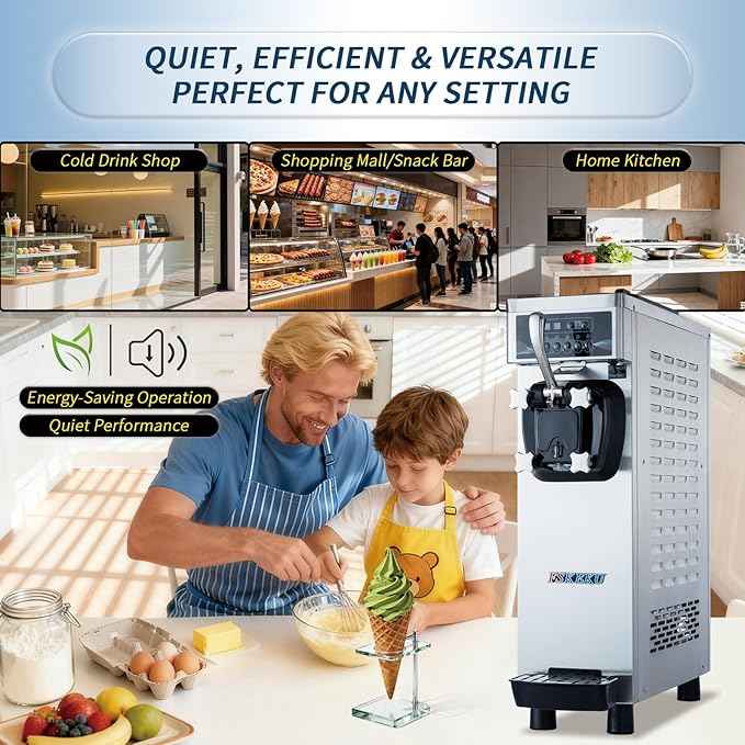Commercial Ice Cream Machine, 1.35kW 16-22L/H Yield, Single Flavor Countertop Soft Serve Maker with 7L Hopper 1.7L Cylinder, Pre-cooling Puffing & Hopper Stirring, YKF-8116F