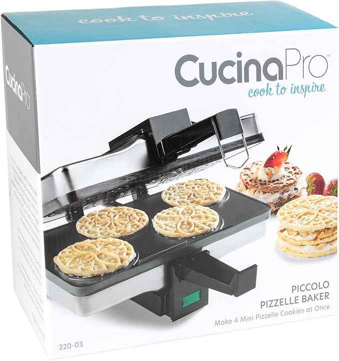 Piccolo Pizzelle Baker- Nonstick Electric Press Makes 4 Mini Cookies at Once, Even Heating- Fun Baking Machine w Recipe Guide, Mothers Day Brunch Party Supplies, Italian Waffle Dessert Treat Making