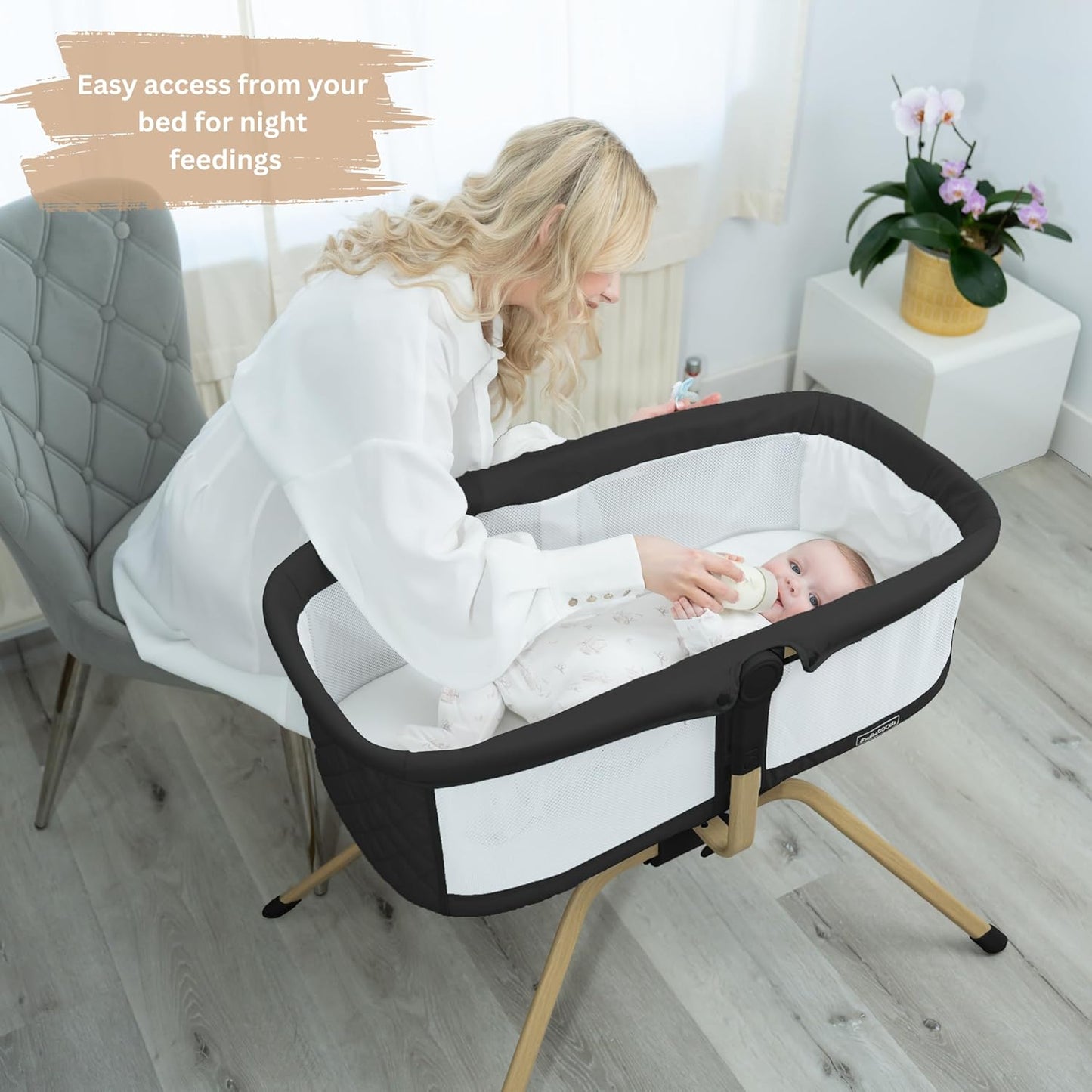 Baby Bassinet with Rocking/Gliding, Portable Bedside Sleeper for Baby with Foam Mattress, Baby Bedside Crib for Newborns and Infants with Carrybag
