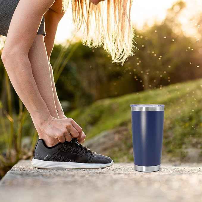20 oz Tumbler Coffee Travel Tumblers Bulk with Lid Stainless Steel Double Wall Vacuum Insulated Mug Powder Coated Cups fit Car Cupholder for Hot and Cold - Navy, 1Pack