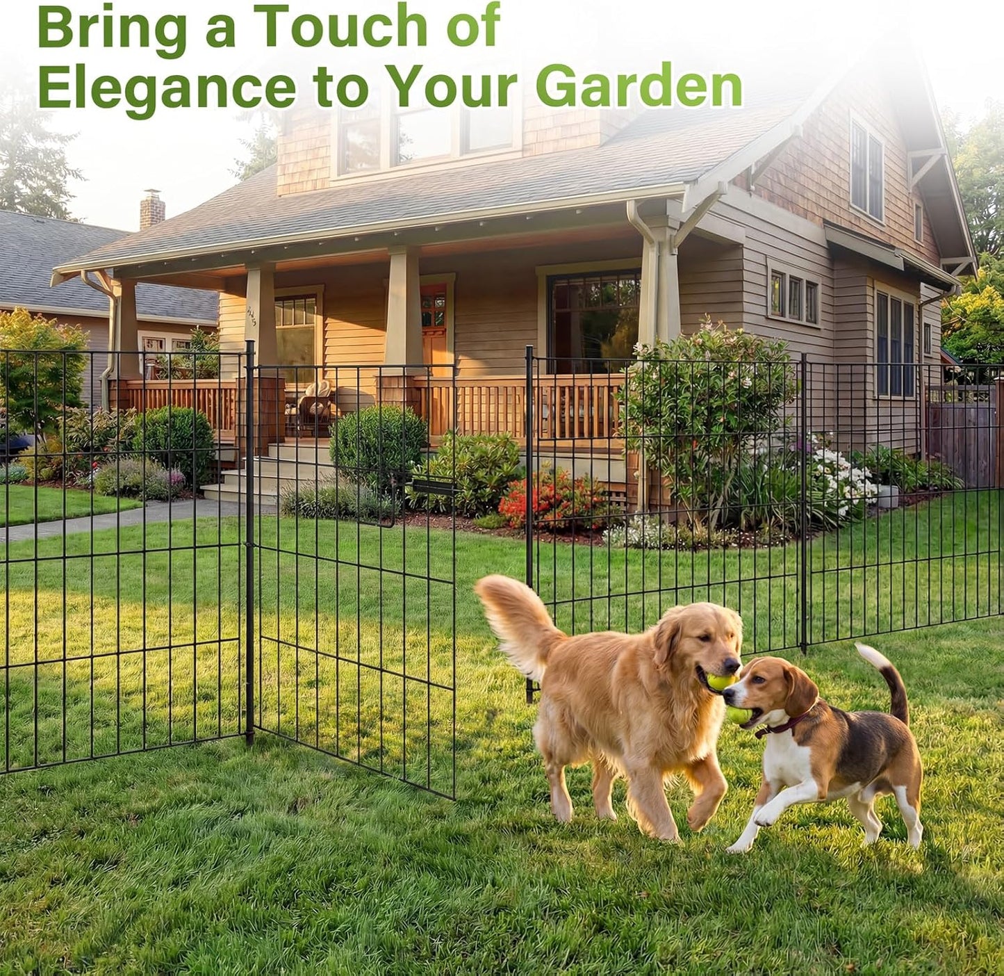 10 Panels No Dig Decorative Outdoor Garden Fence, 32in (H) x 23.6ft (L) Rustproof Metal Wire Rabbit Dog Garden Border Fencing for Yard, Animal Barrier with Ground Stakes for Patio