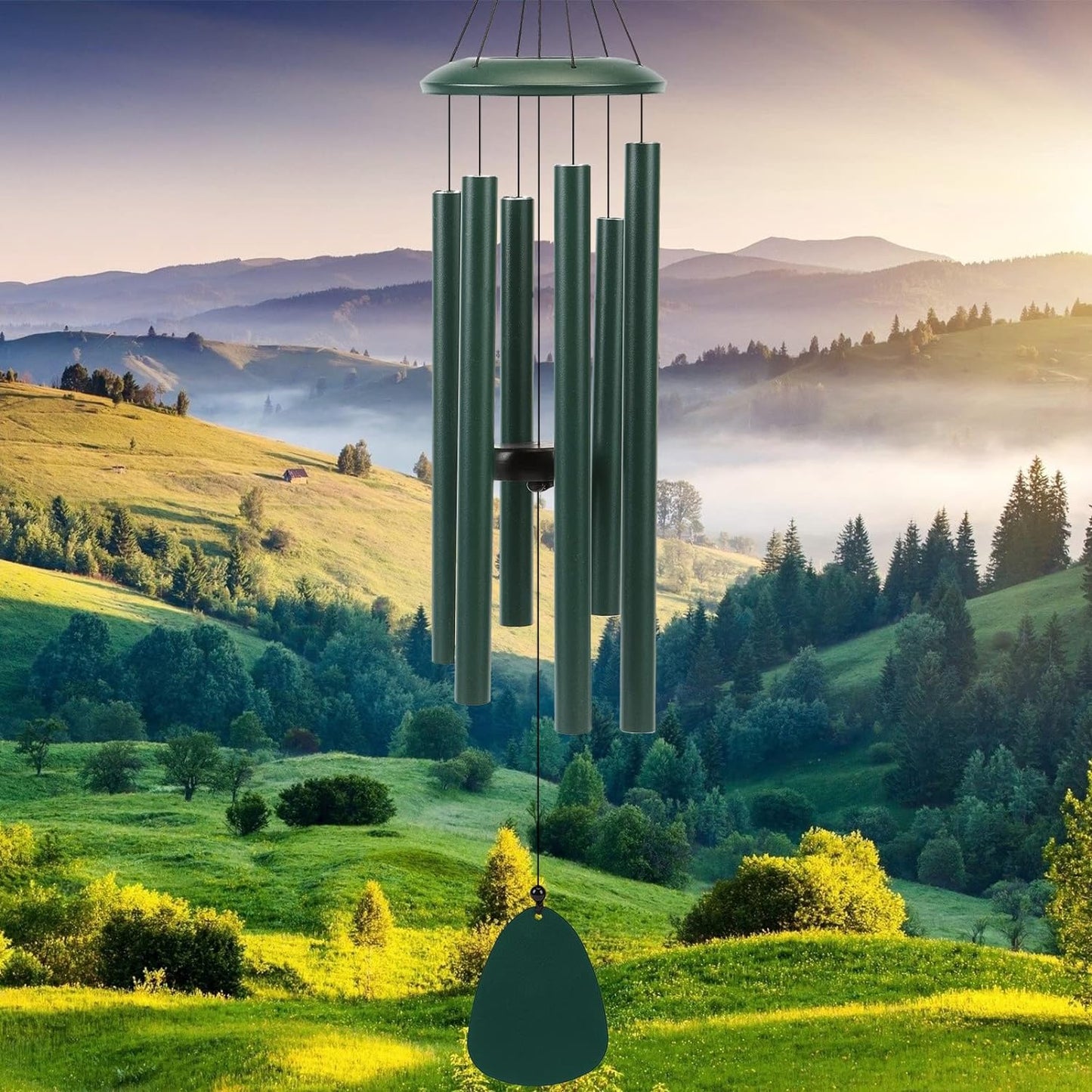Wind-Chimes-Outdoor-Deep-Tone, Large Soothing Melodic Tones Windchimes, Wind Chimes for Outside, Memorial Wind Chime Best Gift for Mom Women Grandma Neighbors(32" Forest Green Coated Aluminum)