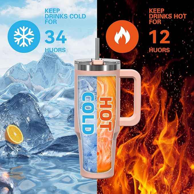 30 oz Tumbler with Handle,Tumbler with Lid and Straw,Double Wall Insulated Cup Stainless Steel Travel Mug(Cold for 34 Hours),Water Bottle for Iced Tea,Coffee,Cold Beverages(Pink)