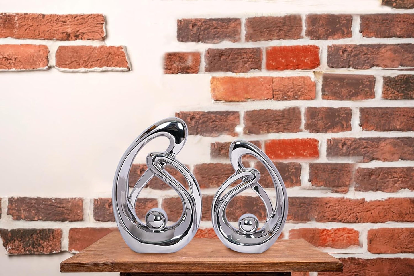 2 Pcs Silver Decor Sculpture Table Decorations Ceramic Decor Mid Century Modern Decor Statue and Figurine Centerpieces for Living Room Dining Room Kitchen Fireplace Shelf Office Coffee Table Decor