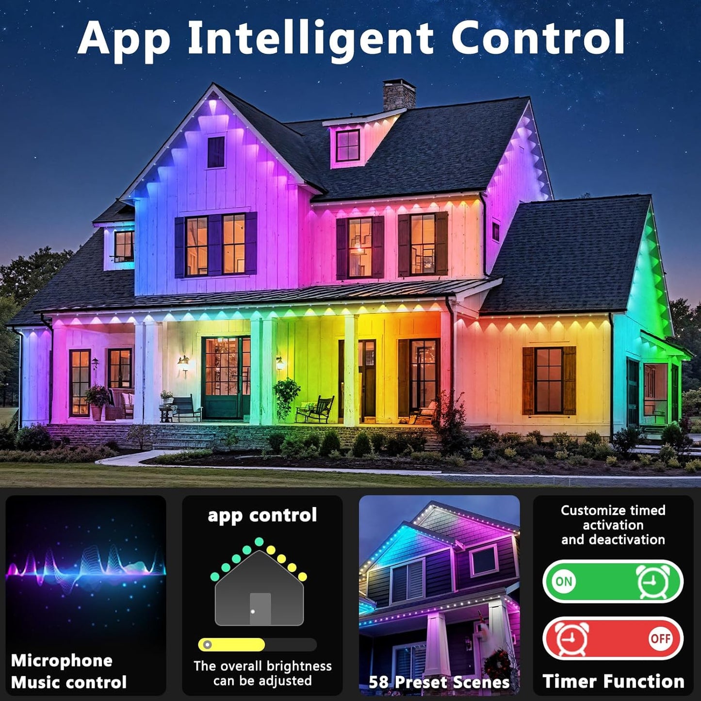 LETIANPAI 300FT Permanent Outdoor Lights,RGB Eaves Light with App Control Remote,DIY Scene Modes IP67 Waterproof Under Eave Lighting,Outdoor Lights for Decor,Garden Decor,House,Party,Holiday