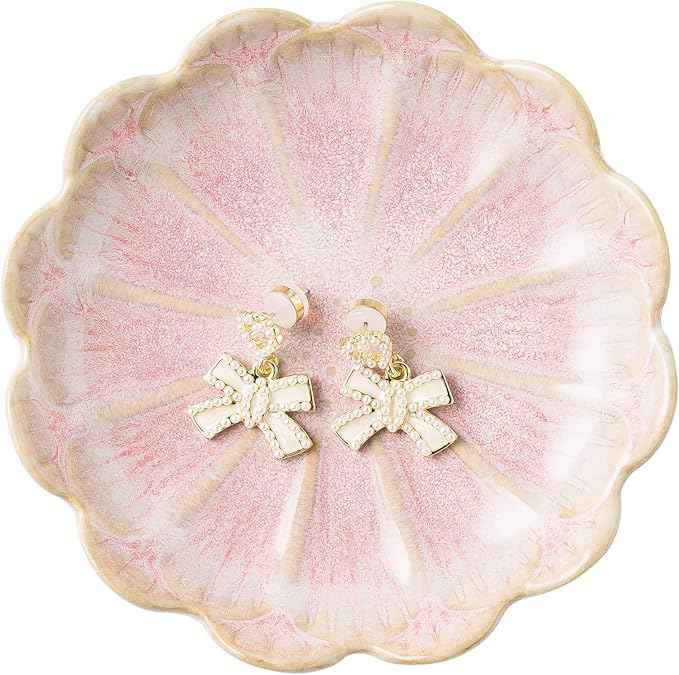 BEUNAIZER Jewelry Dish Tray, Ring Dish, Ceramic Trinket Tray, Key Bowl, Decorative Plate, for Friends Sisters Daughter Mother (pink)