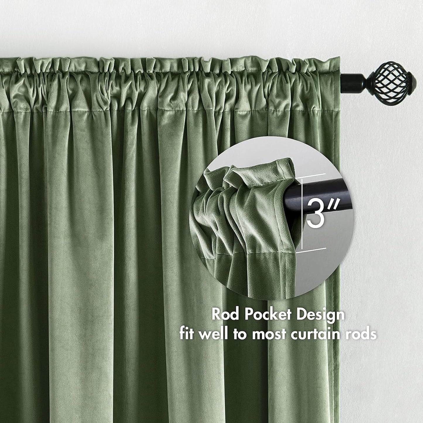 MIULEE Velvet Curtains Sage Green Thermal Insulated Blackout Curtain Drapes for Bedroom Living Room Darkening 96 Inches Long Curtains Panels Rod Pocket Set of 2
