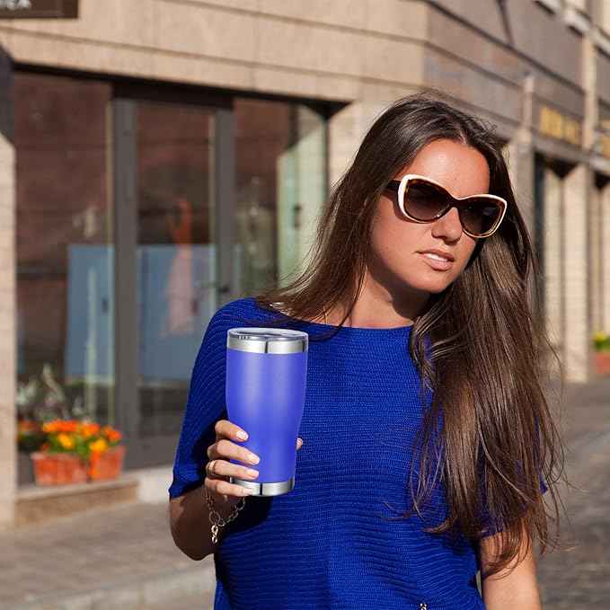 VEGOND 20oz Tumbler Stainless Steel Tumbler Cup with Lid And Straw Vacuum Insulated Double Wall Travel Coffee Mug(Blue 12 Pack)