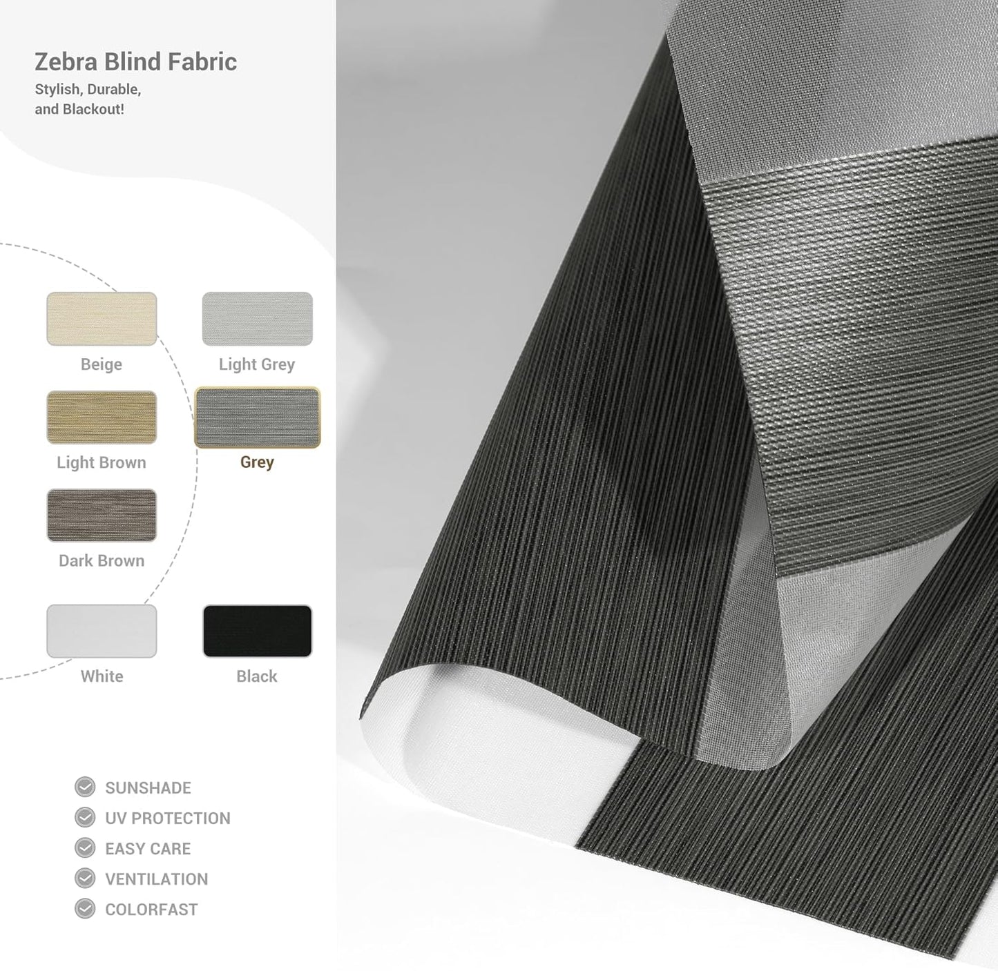 Cordless Zebra Blinds for Windows, Blackout Interior Blinds,Easy to Install,UV Protection,for Offices and Home,Custom Roller Shades, Mousse Grey,68" W x 72" H