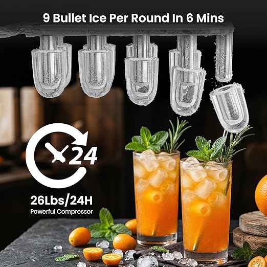 Antarctic Star Ice Makers Countertop with Auto-Cleaning, 9 Bullet Ice Cubes in 6 Mins, 26lbs/Day, Portable Ice Machine with Handle, Basket and Scoop for Home, Kitchen, Office, Party