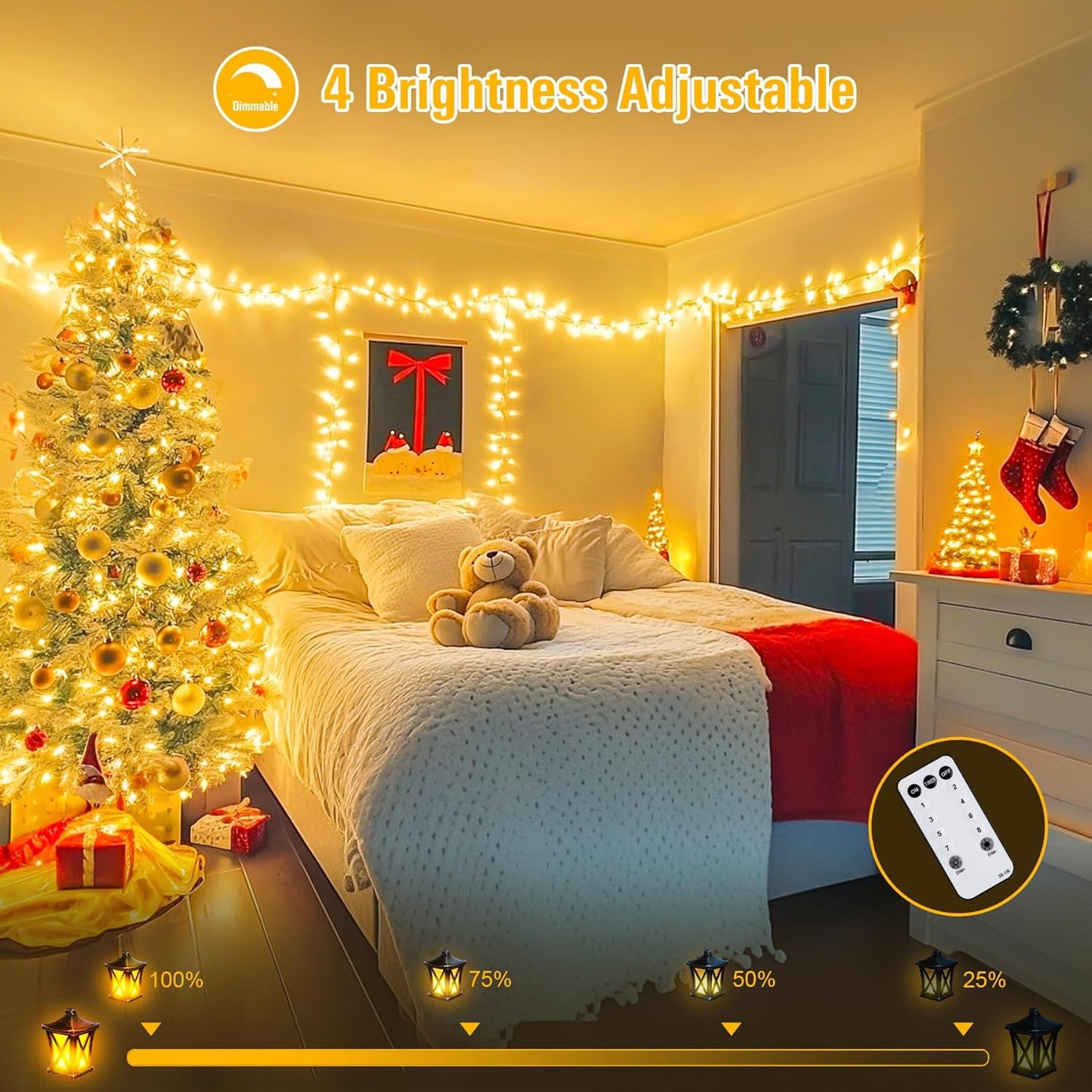 JMEXSUSS 168FT 600 LED Christmas Lights Outdoor Waterproof 8 Modes Indoor String Lights for Outside Warm White Christmas Tree Lights Plug in for Bedroom Wedding Party Holiday Classroom Decorations