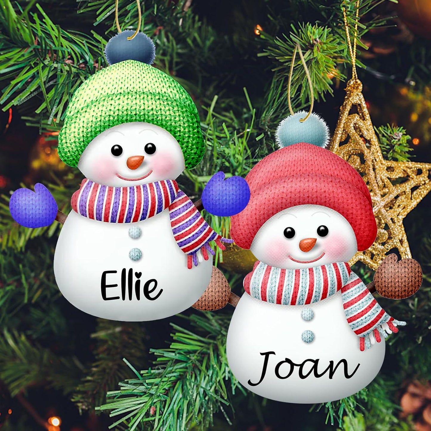 Personalized Christmas Ornaments with Names Snowman 8 Pcs Custom Family Ornament Customized Xmas Tree Hanging Wood Decoration Gift 3.15"（8cm）
