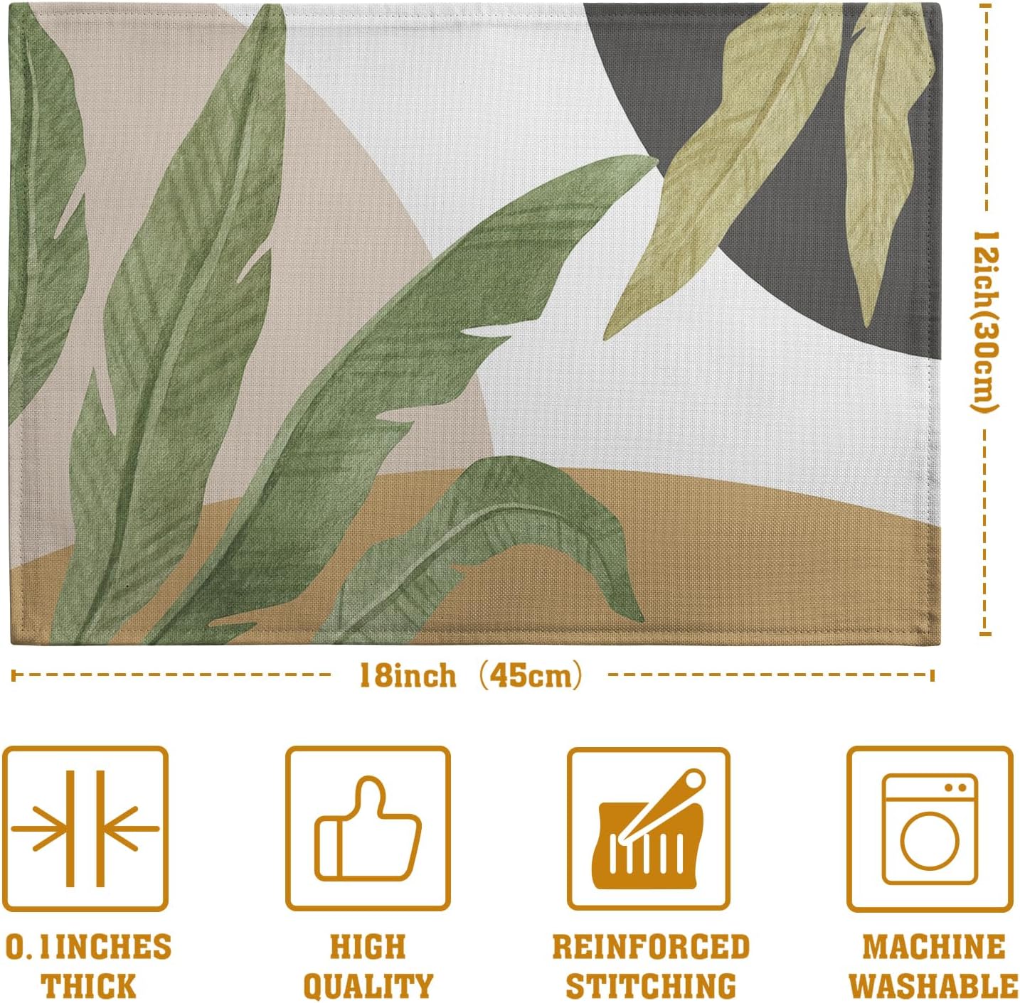 Tropical Palm Leaf Linen Placemats Set of 4 Summer Green Banana Leaves Themed Kitchen Place Mats Washable Non-Slip Heat Resistant Fabric Dining Table Placemats 12x18 Inch