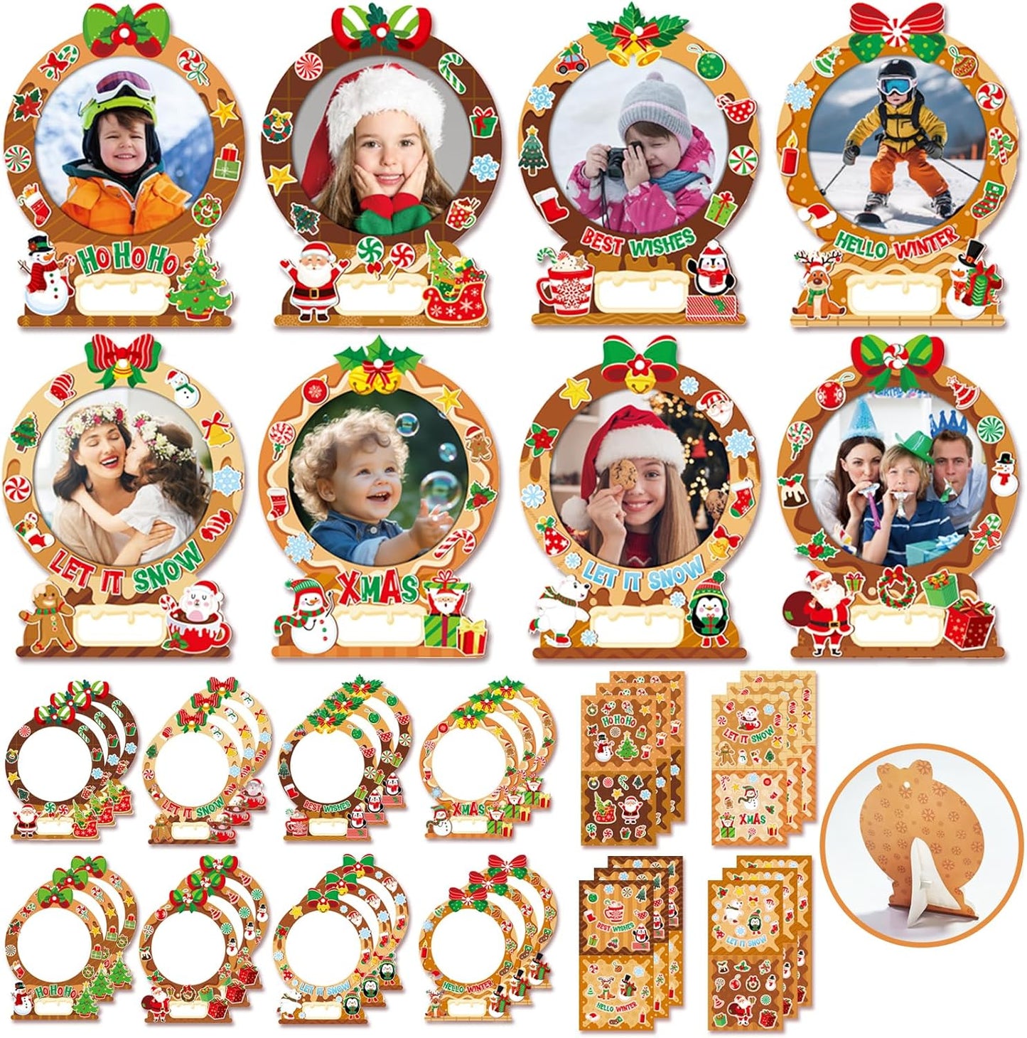 24 Pack Christmas Picture Frame Craft Kits for Kids, Xmas DIY Gingerbread Man Candy Photo Craft Christmas Hanging Frame Ornaments for Xmas Tree Holiday Art Decorations Home Class Game Activities