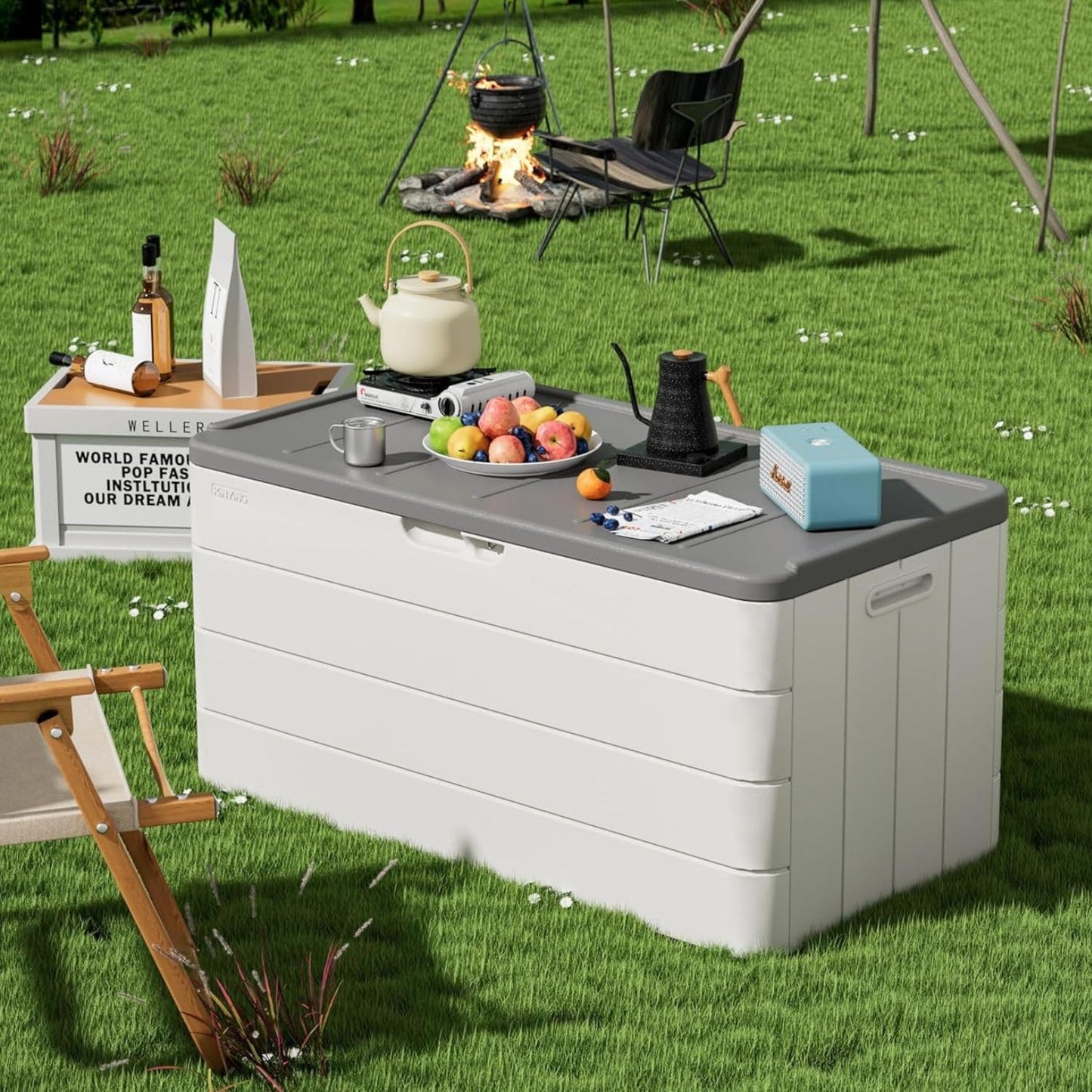 ZZM 110 Gallon Lockable Resin Deck Box, Waterproof Outdoor Storage Box for Patio Cushion Storage Cabinet and Tools Storage, White