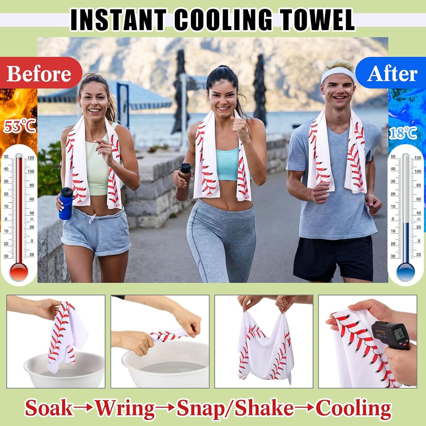 Retisee 24 Pcs Baseball Cooling Towel Mini Portable Fan Set 32 x 12 Inch Workout Towels Handheld Battery Powered Fan Sporting Baseball Gifts for Summer Team Gift Travel Camping Makeup Yoga Running