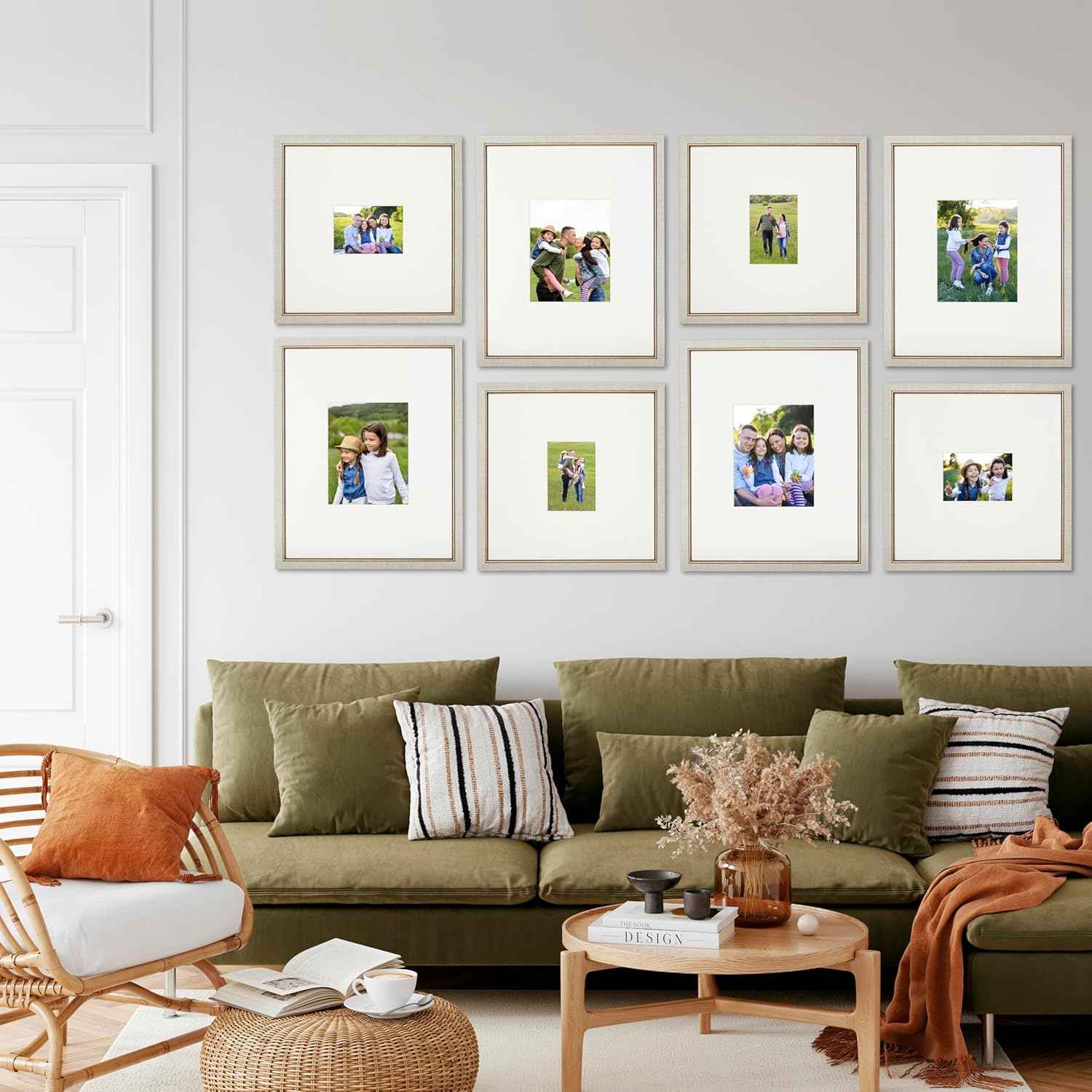 Camden Reed Gallery Wall Frame Set, 8 Pieces, 16x20 and 16x16 Inch Matted Frames, for 8x10 and 5x7 Photos, Ivory and Gold