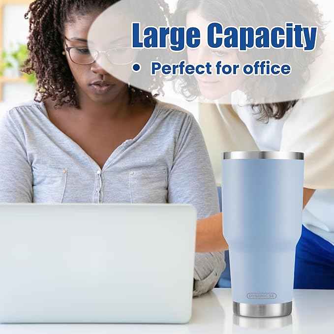 D·S 30oz Blue Tumbler Stainless Steel Double Wall Vacuum Insulated Mug with Straw and Lid, Cleaning Brush for Cold and Hot Beverages