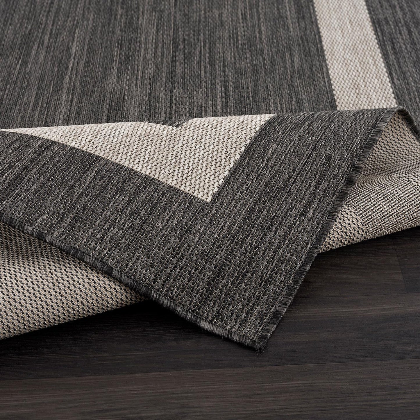 CAMILSON Outdoor Rug 10x14, Large Modern Outside Rugs for Patios Porches Waterproof Durable Washable Non-Shedding, Easy-to-Clean Indoor Outdoor Area Carpet (10 x 14, Bordered - Dark Gray/Light Gray)