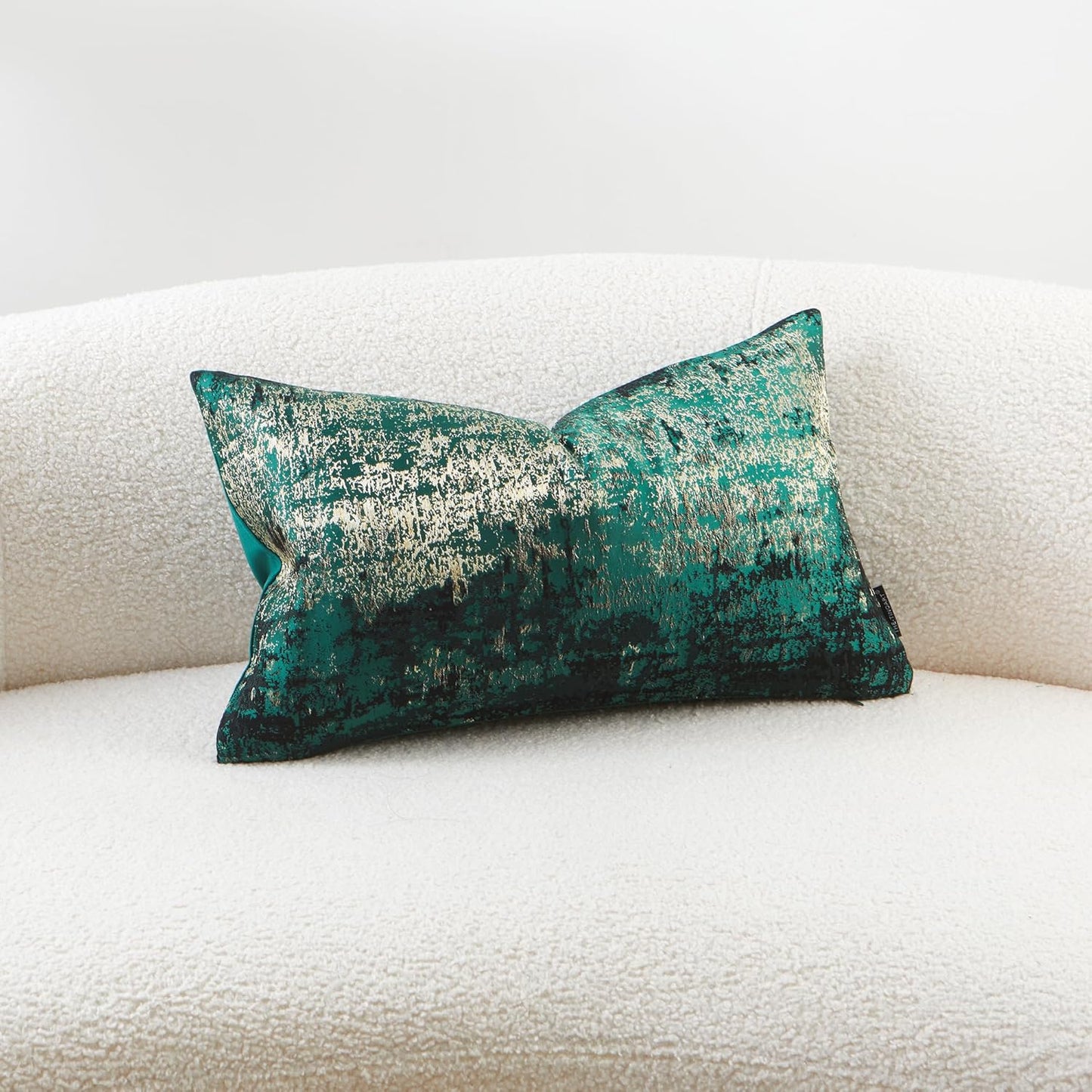 THE-TINOART Luxury Neon Moss Green Jacquard Pillow Cover 12x20 - Reversible Gold Threaded Embroidered Design, Holiday Throw Pillow Case for Couch, Sofa, Bed Décor