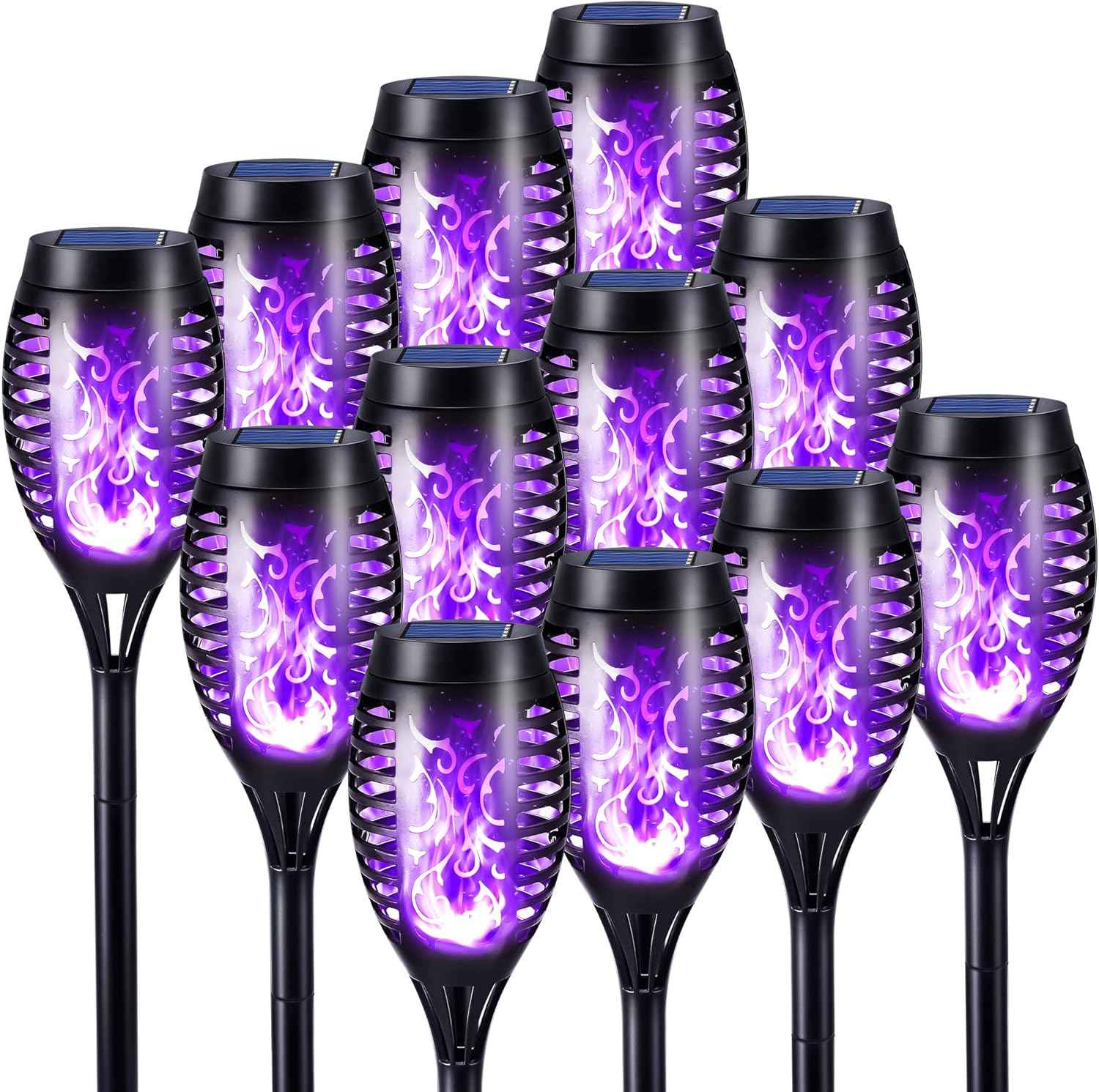 Toodour Solar Torch Flame Lights, 12 Pack Solar Lights Outdoor with Flickering Flame, Waterproof Patio Light Landscape Decoration Lighting for Garden, Lawn, Yard, Outdoor Decorations - Purple