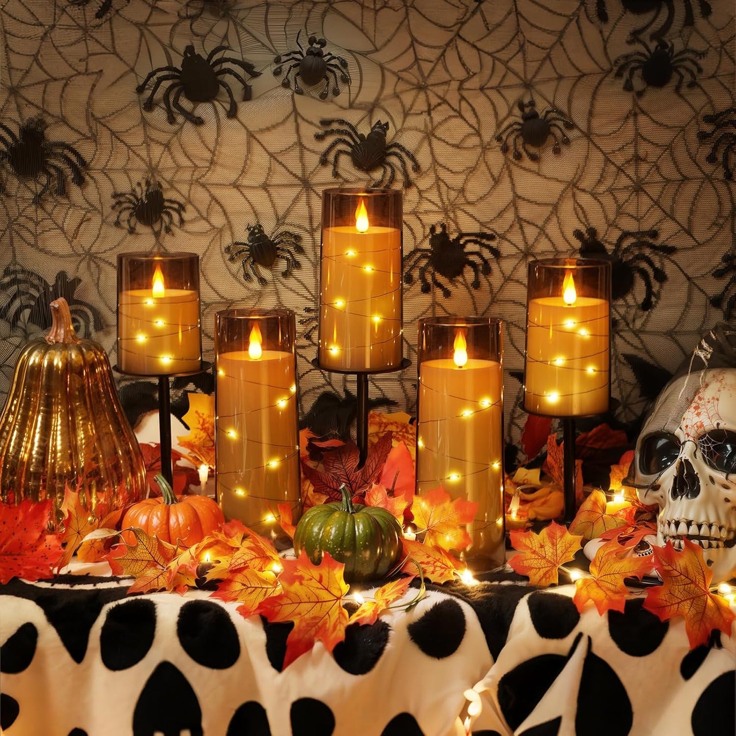 Homemory Flameless Candles with Embedded Star String Fairy Lights, Battery Operated Candles, LED Candle, Fake Candles with Remote Control and Timer for Halloween, Gray Acrylic, Set of 5(H4"5"6"8"8")