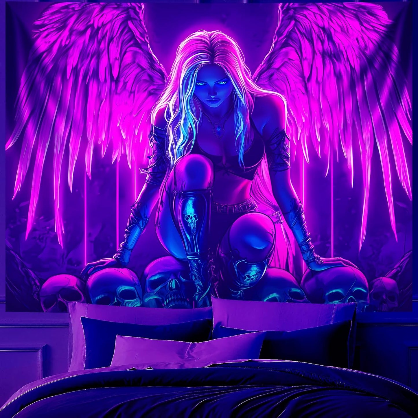 Blacklight Tapestry,WingTapestry Glow In The Dark,UV Reactive Black Light Upright Posters Wall Hanging for Bedroom Dorm Living Room Backdrop Decor (wing8, 90L" x 70W")