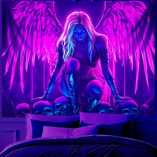 Blacklight Tapestry,WingTapestry Glow In The Dark,UV Reactive Black Light Upright Posters Wall Hanging for Bedroom Dorm Living Room Backdrop Decor (wing8, 90L" x 70W")