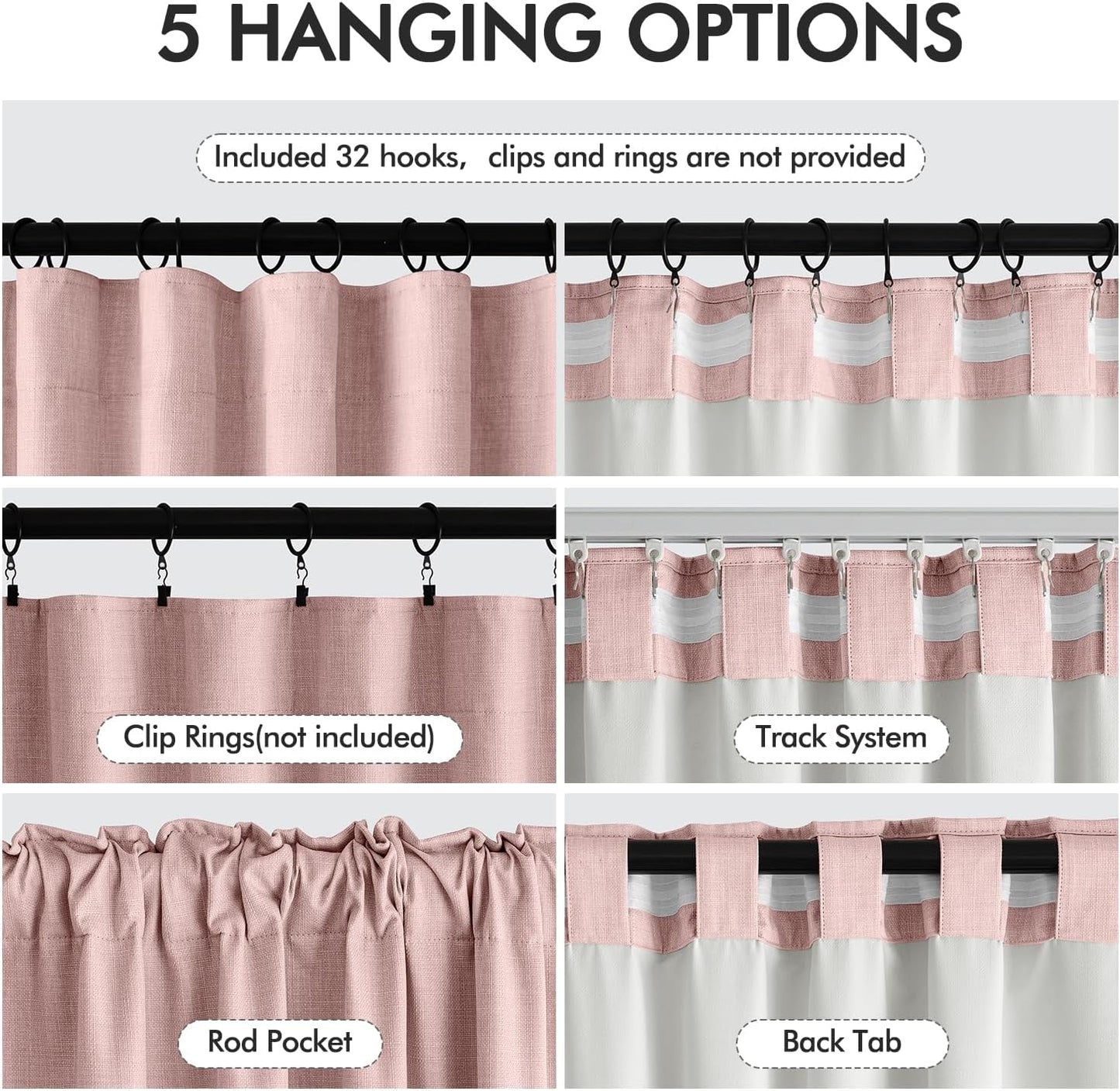 MIULEE 100% Blackout Curtains 84 Inch Long 2 Panels for Bedroom, Thick Luxury Faux Linen Black Out Curtain Room Darkening Back Tab Pleat Window Textured Drapes with Hooks for Living Room, Baby Pink