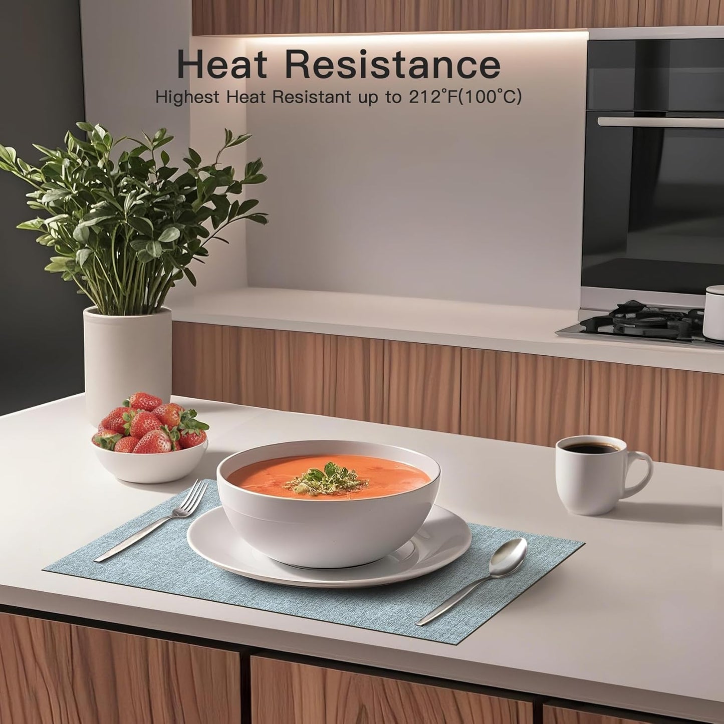 DOLOPL Placemats Set of 6, Reversible Wipeable & Heat Resistant Place Mats, Modern Faux Leather Table Mats for Kitchen, Neutral Waterproof Tablemats for Dining Table Decor, Wedding, Party(Dusty Blue)