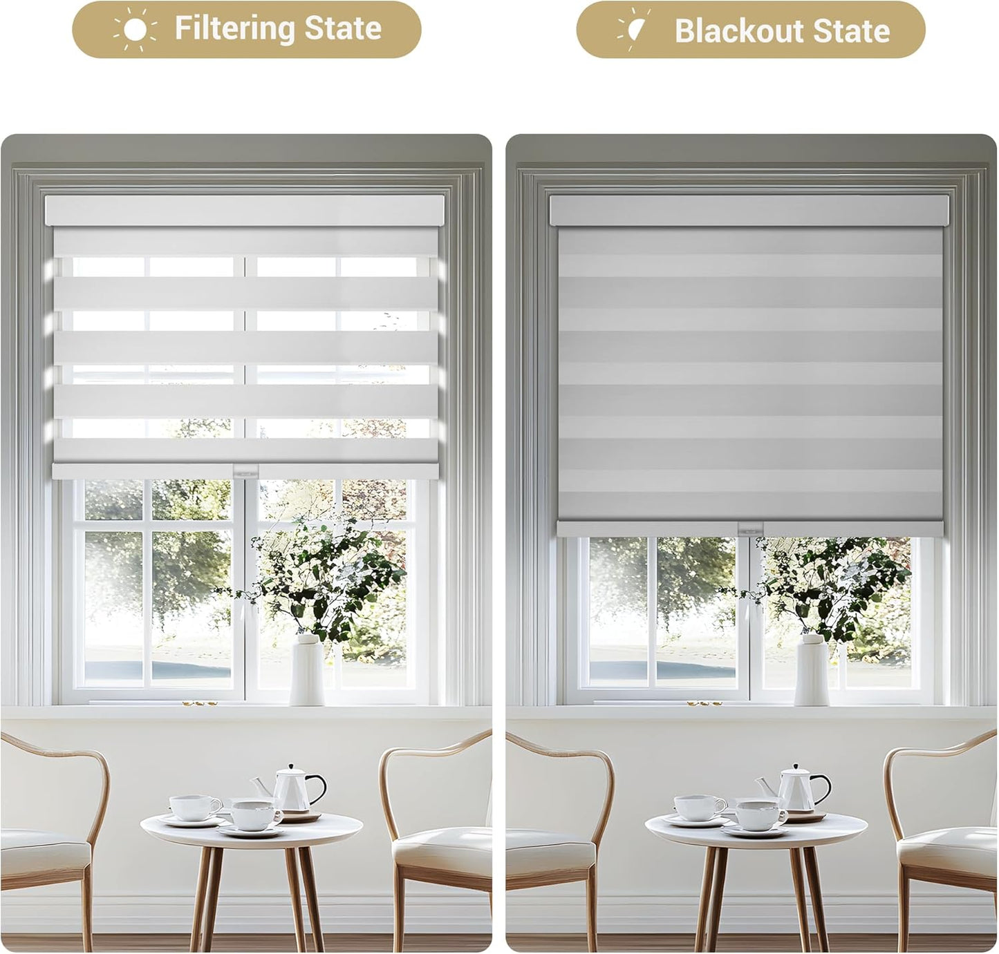 Cordless Zebra Blinds for Windows, Blackout Interior Blinds,Easy to Install,UV Protection,for Offices and Home,Custom Roller Shades, Solid White, 55" W x 56" H