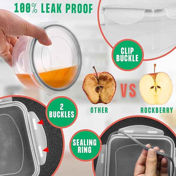 RockBerry 50 Pcs Large Food Storage Containers with Lids Airtight-85 OZ to small Containers-Total 526OZ Stackable Kitchen Set -BPA Free Leak proof containers- Freezer Microwave safe