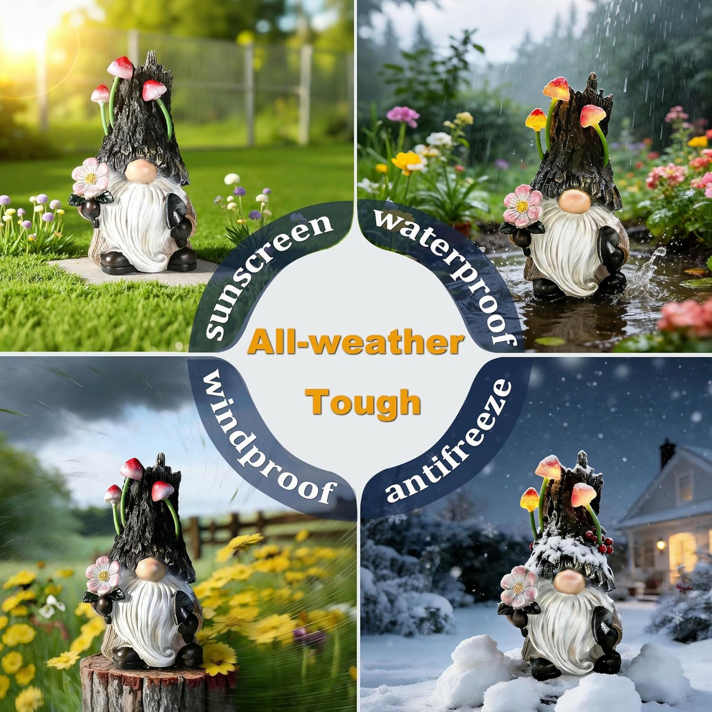 Gnome Garden Decor Statue, Solar Powered Gnome with Mushroom Light, Outdoor Yard Patio Decoration, Gift for Mom & Women