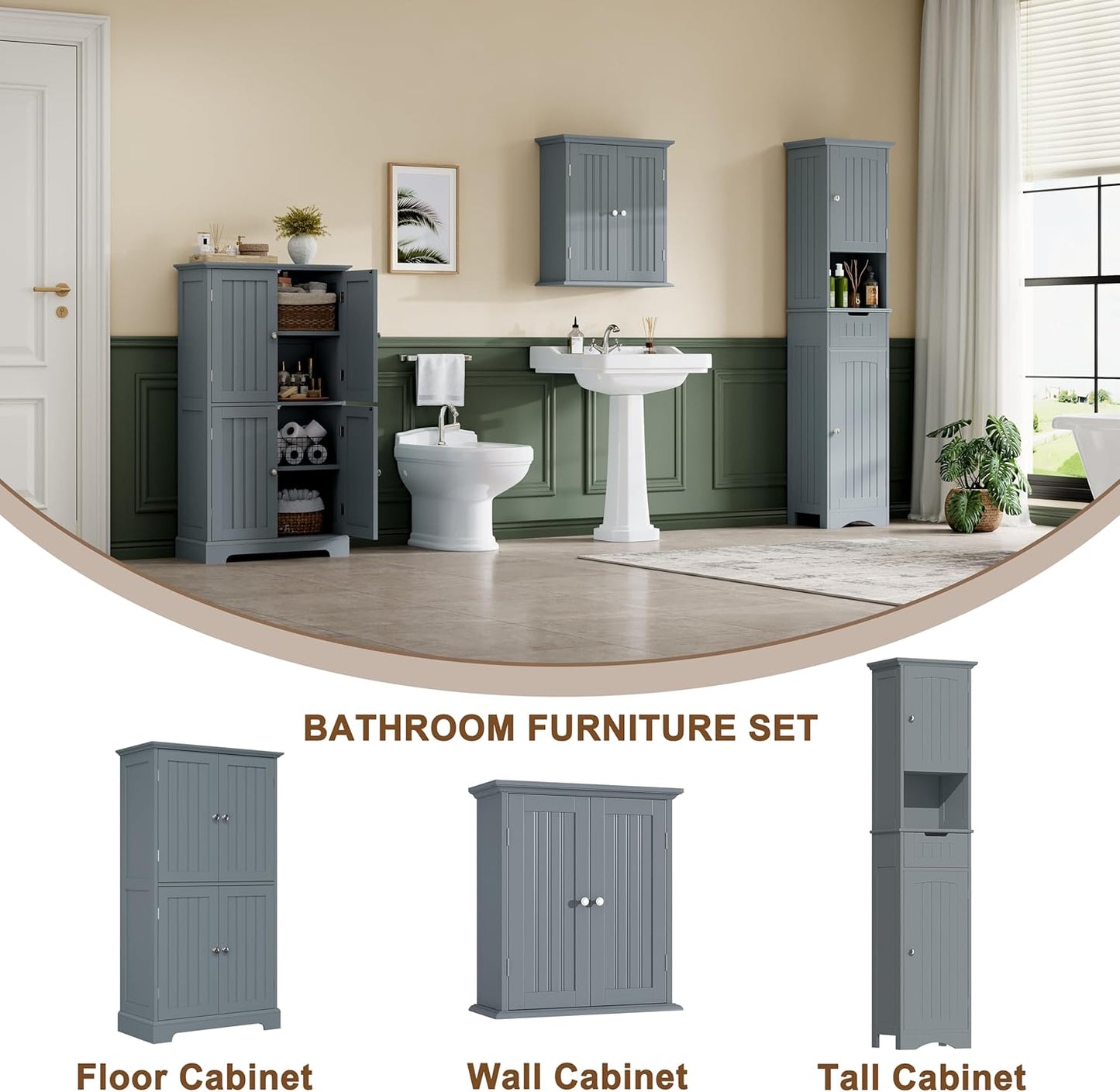 ChooChoo 67" Tall Bathroom Storage Cabinet Freestanding with Adjustable Shelves, Narrow Storage Linen Cabinet with 2 Doors and 1 Drawers for Bathroom, Living Room, Kitchen, Grey