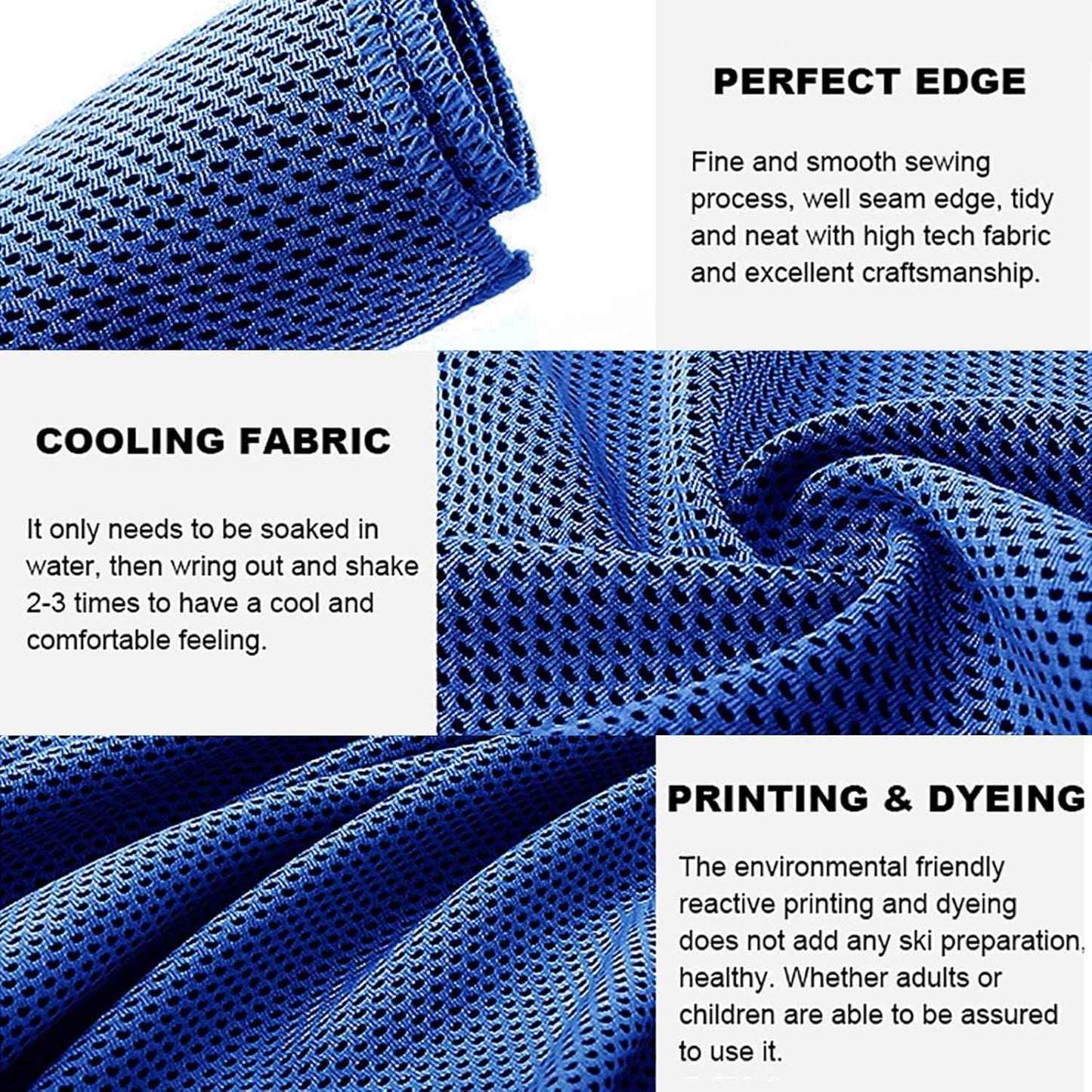 10 Pack Cooling Towels Bulk Microfiber Ice Towel Quick Dry Breathable Chilly Sweat Towel Stay Cool Towel for Neck Face Yoga Gym Workout Running Beach with Carabin Bag, 40x12'', Dark Blue