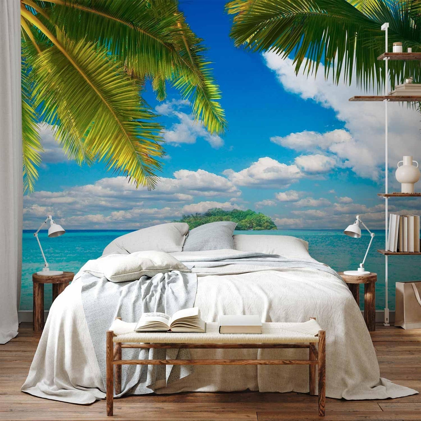 artgeist Wall Mural Peel and Stick Nature 212x98 in - XXL Self-Adhesive Corner Wallpaper Removable Large Sticker Foil Angle Wallpaper Holiday Lagoon Palms n-A-10068-a-a