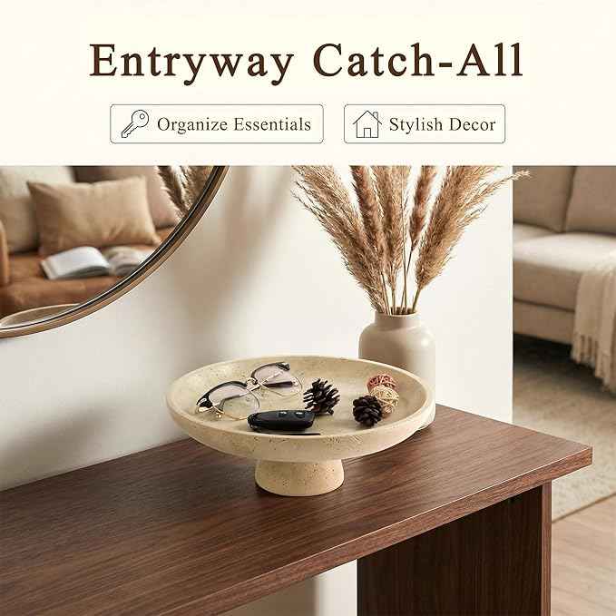 YMXYJM Natural Marble Pedestal Fruit Bowl, Large Decorative Bowl for Kitchen Counter/Living Room/Dining Table/Entryway, Beige