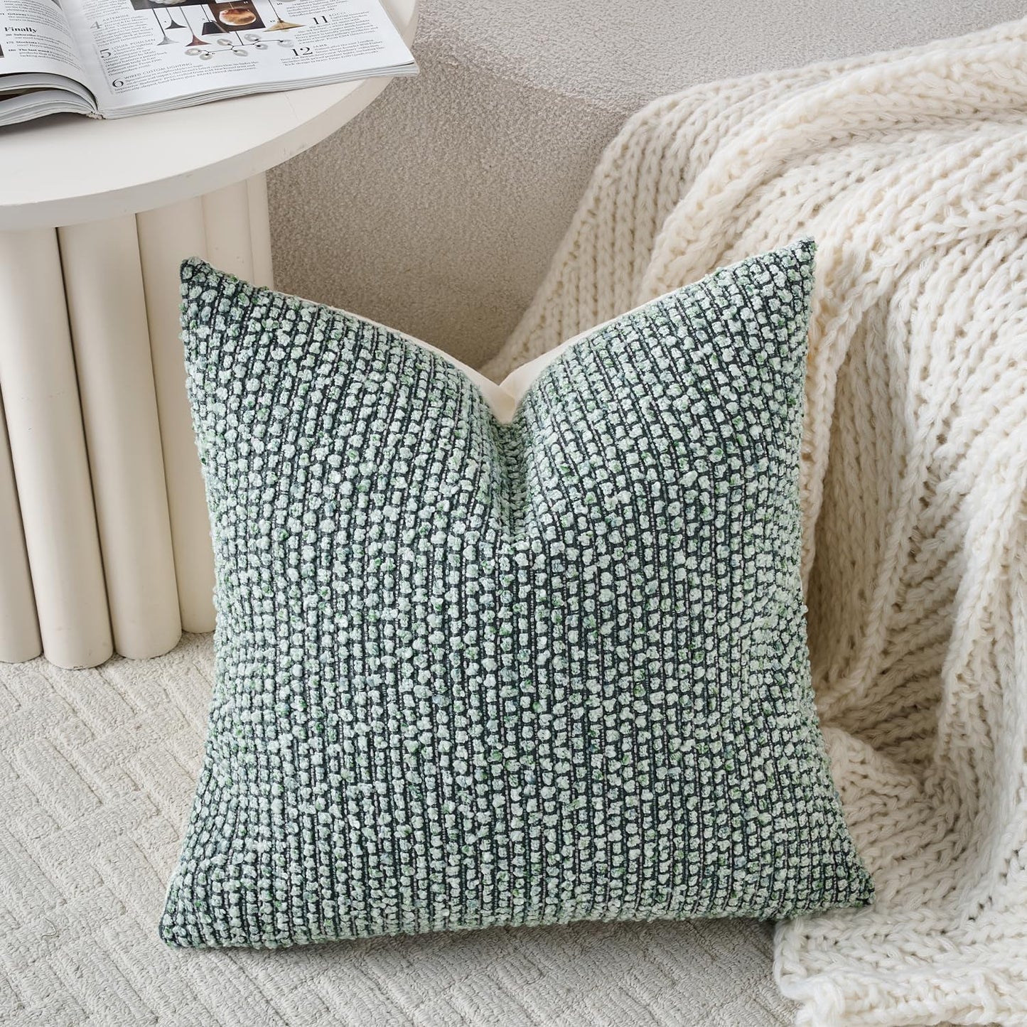 Striped Throw Pillow Covers 24x24 Set of 2 Green Textured Boucle Chic Morden Boho Accent Farmhouse Square Decorative Couch Pillow Covers for Home Decor Bed Sofa Living Room