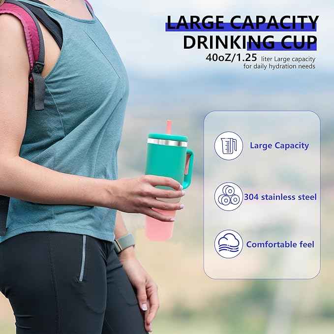 40-OZ Insulated Water Bottle,Insulated Stainless Steel Tumbler,Reusable Cold Drink Thermos,BPA-Free, Double-Wall Stainless Steel Water Bottle (Aqua Pink, 40, Fluid Ounces)