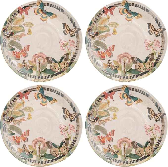 Karma, 8.75 inches Melamine Salad Plates Set of 4, Reusable Dishwasher Safe Plates for Outdoor and Indoor, Eclectic Butterflies