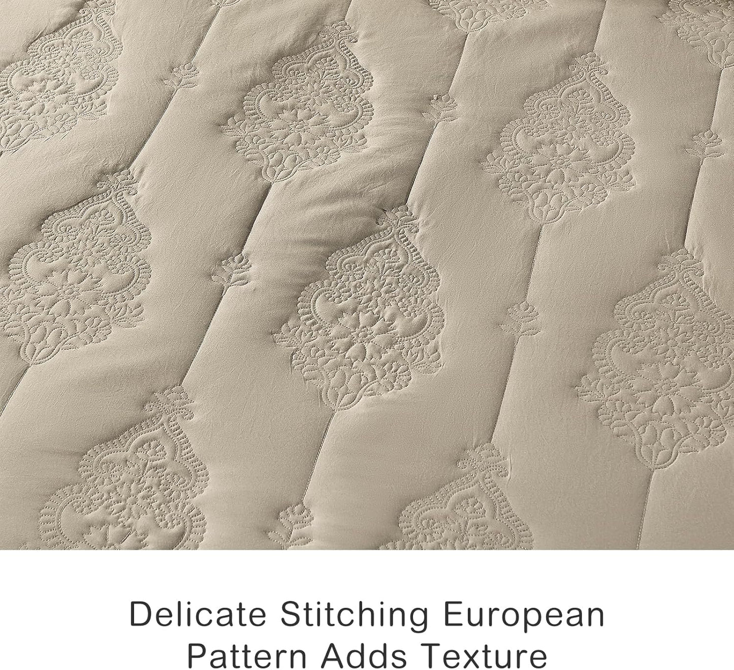 HORIMOTE HOME Khaki Quilt King Size Floral Quilt Bedspread Lightweight Soft Pre-Washed Microfiber Bedcover, 3 Pieces Thin Comforter Bed Cover Bedding Set for All Season