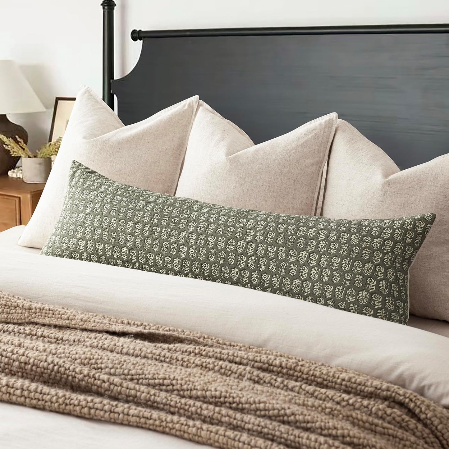 Foindtower Set of 2 Decorative Long Body Lumbar Throw Pillow Covers Neutral Modern Farmhouse Cushion Covers Vintage Home Decor for Sofa Couch Chair Bedroom Living Room Outdoor,14×36 Inch,Sage Green