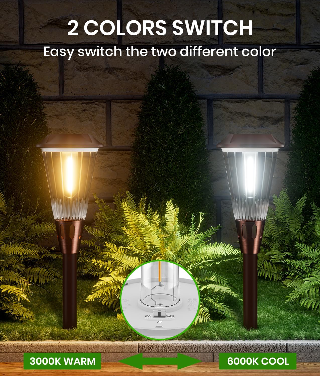 Super Bright Solar Pathway Lights Outdoor 4 Pack, 2-in-1 Warm&Cold Light 3000K/6500K Waterproof IP65 Garden Solar Yard Lights for Landscape Pathway Walkway Driveway Lawn