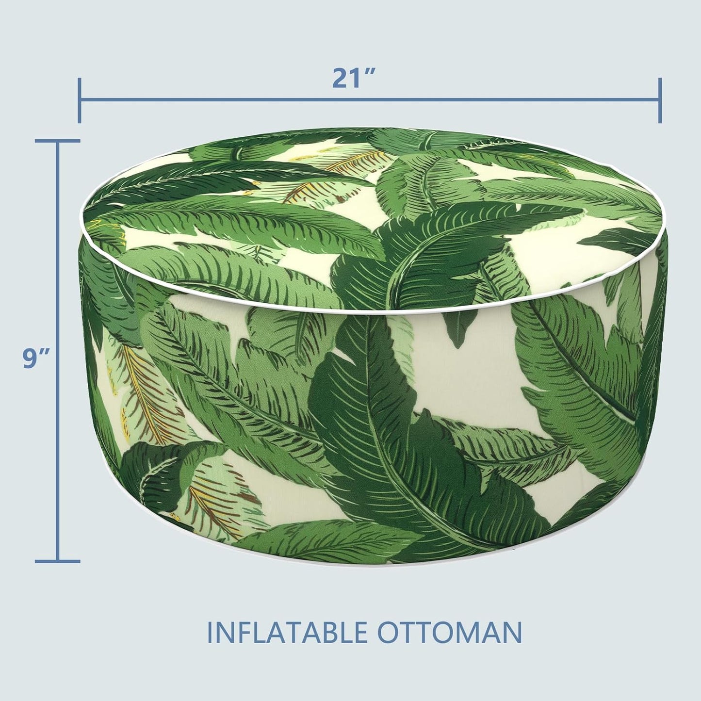 LVTXIII Outdoor/Indoor Round Inflatable Ottoman, All Weather Patio Footstool, Portable Footrest Seat for Patio Garden, Camping or Home, 21"x21"x9", Swaying Palms Green