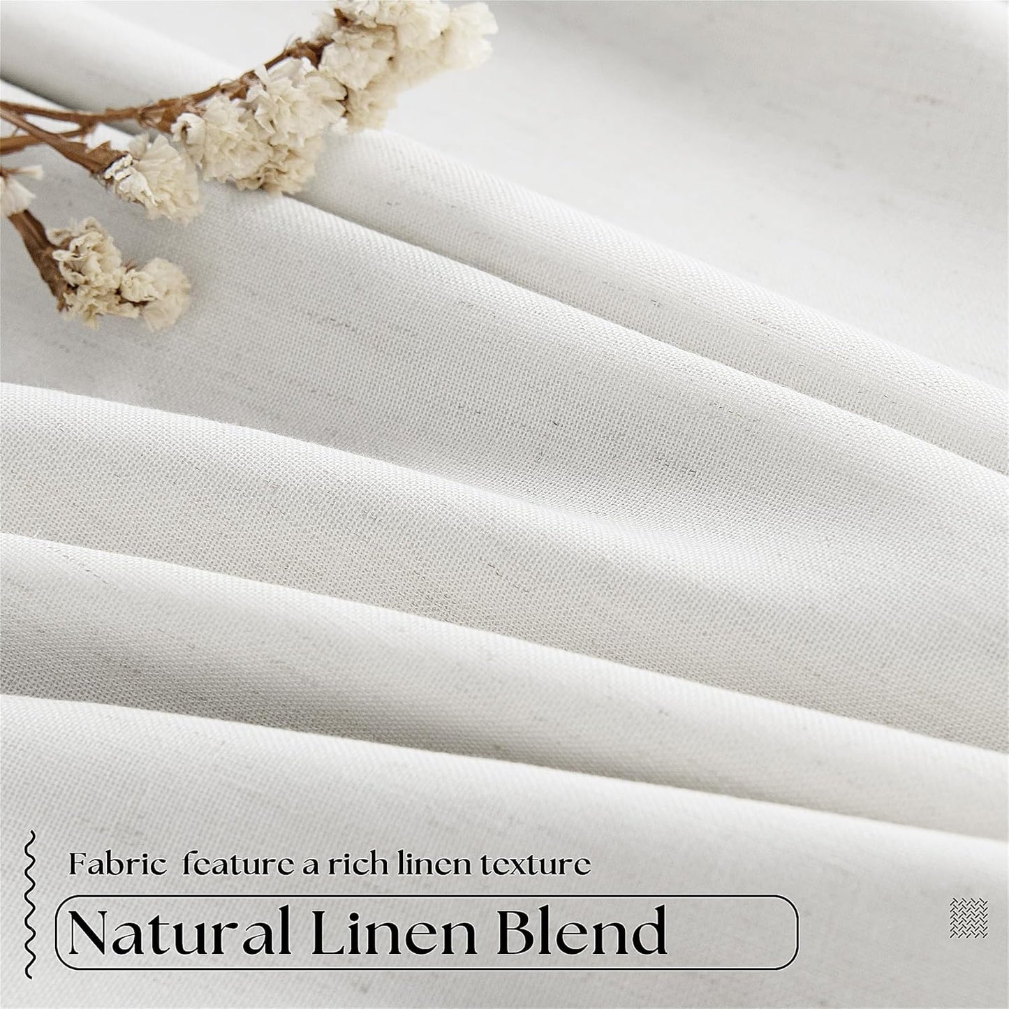 Beige White Pinch Pleated Full Blackout Curtains 2 Panels Set Linen Room Darkening 100% Black Out Window Curtains 96 Inch for Living Room Bedroom Thermal Insulated Pinch Pleat Drapes with Hooks Rings