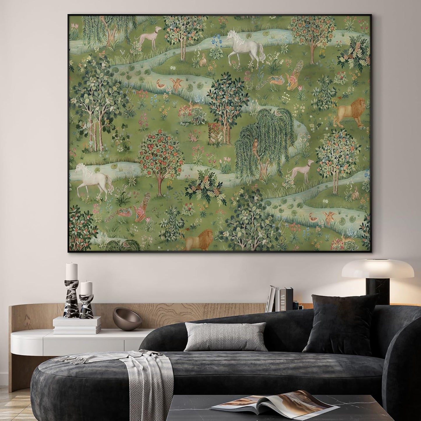 SIGNWIN 60"x72" Extra Large Framed Wall Art Medieval Fantasy Forest with Woodland Animals, Storybook-Inspired Scene for Home Living Room Bedroom Decor (Frame Assembly Required)