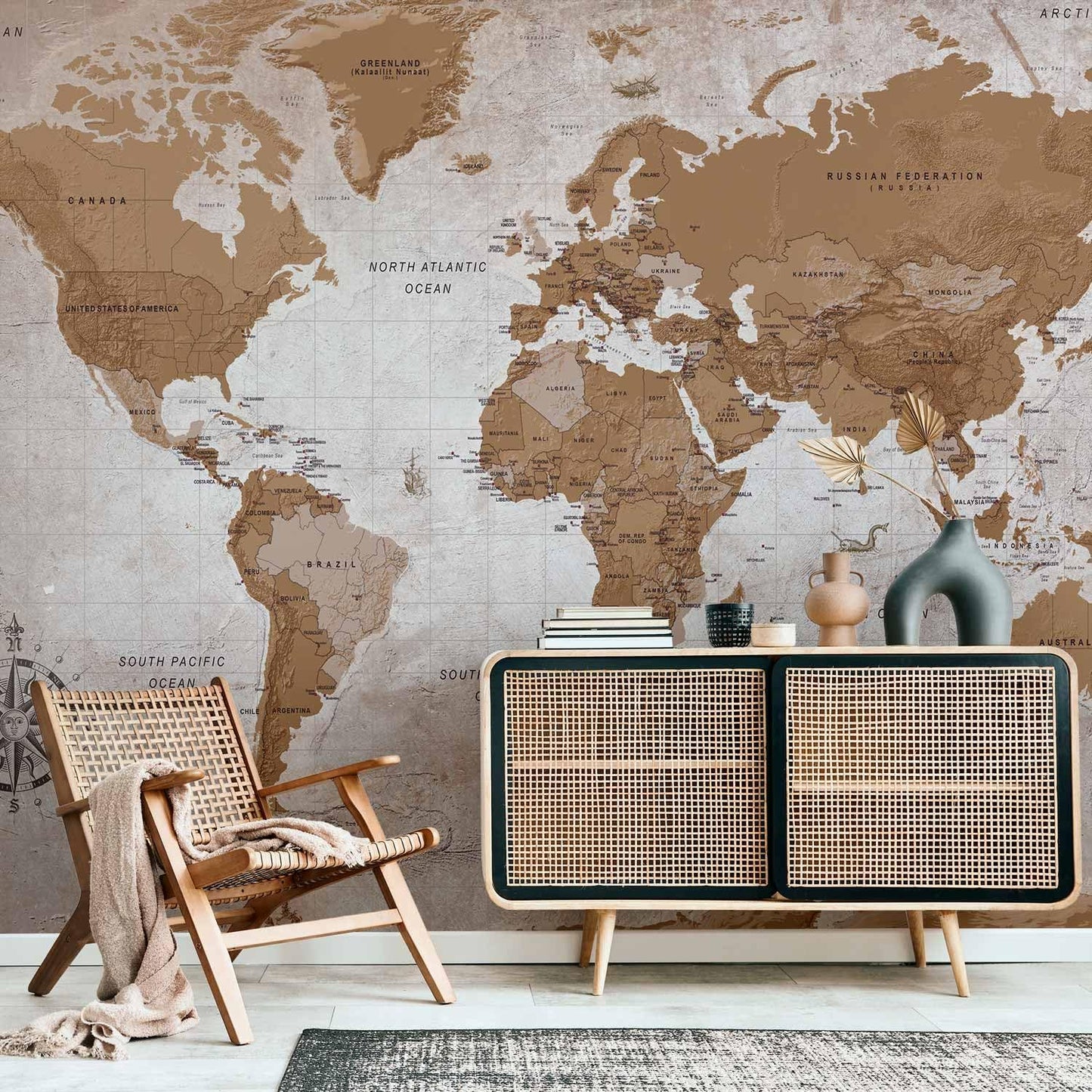 artgeist Wall Mural World Map 157x110 in - XXL Non-Woven Wallpaper Fleece Wall Decor Photo Print Picture Image Design Home Map of The World k-A-0108-a-a