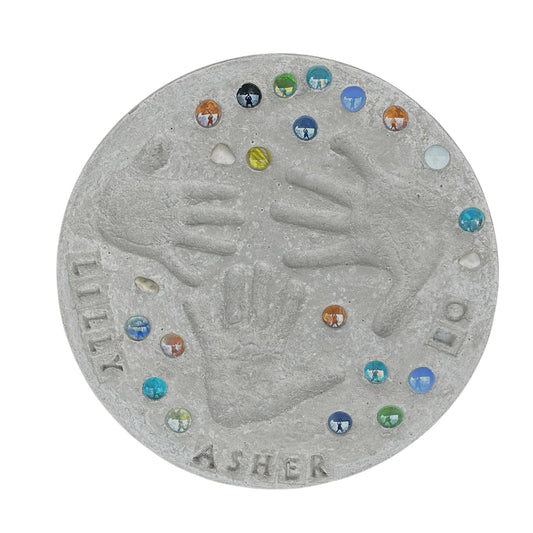 Large DIY Stepping Stone Kit, Handprint Stepping Stone, Mother's Day Gift, Footprint Stepping Stone (14 Inch + Stamp Set)